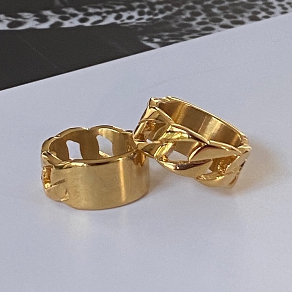 Gold Stainless Steel Cuban Link Rings - Picture 3 of 6